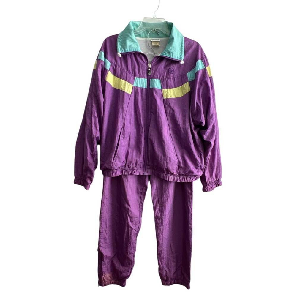 Sergio Tacchini Tracksuit Windbreaker Womens 8‎ VTG Y2K Purple Yellow Blue